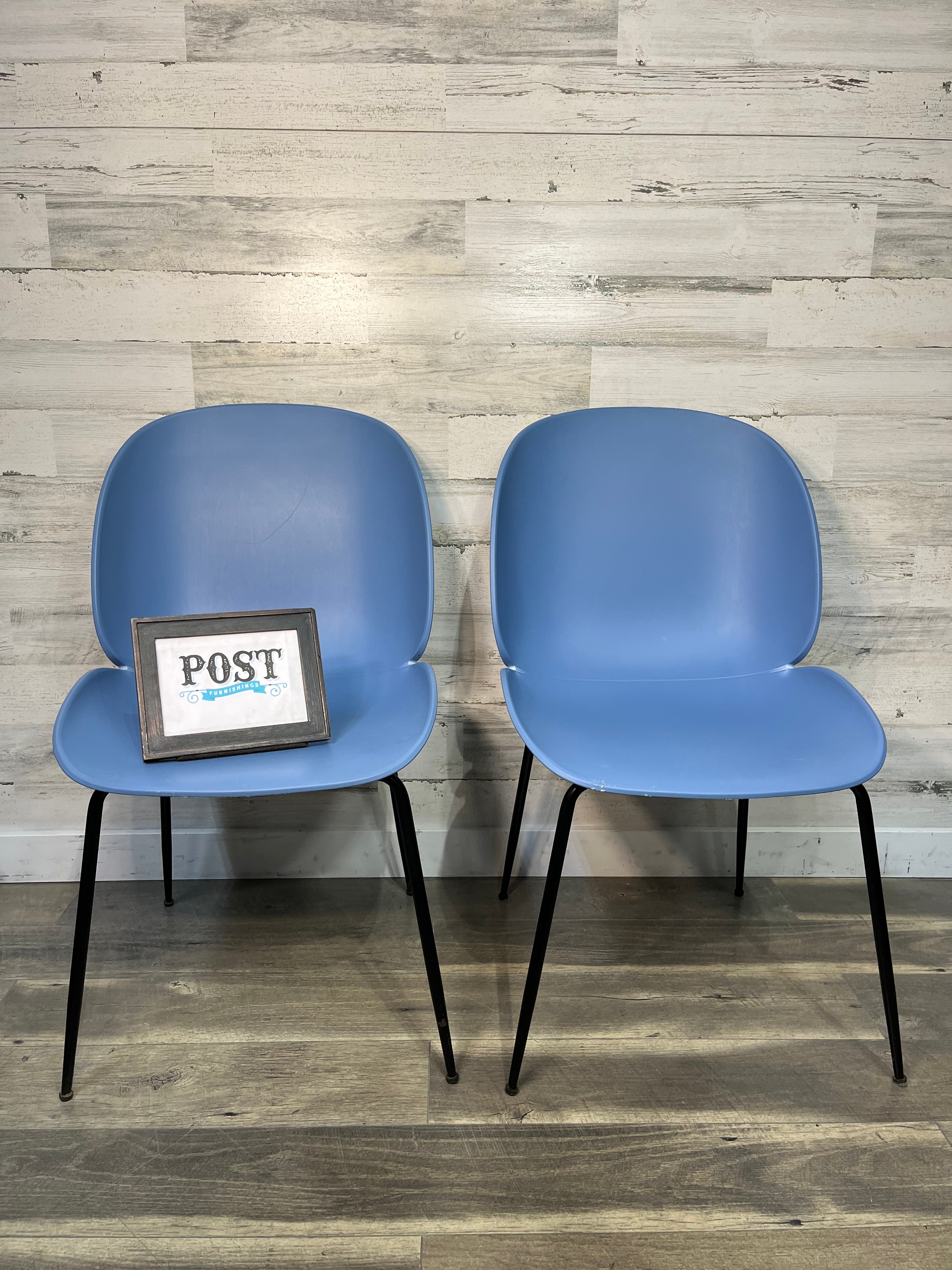 Set Of Two Blue Modern Beetle Chairs