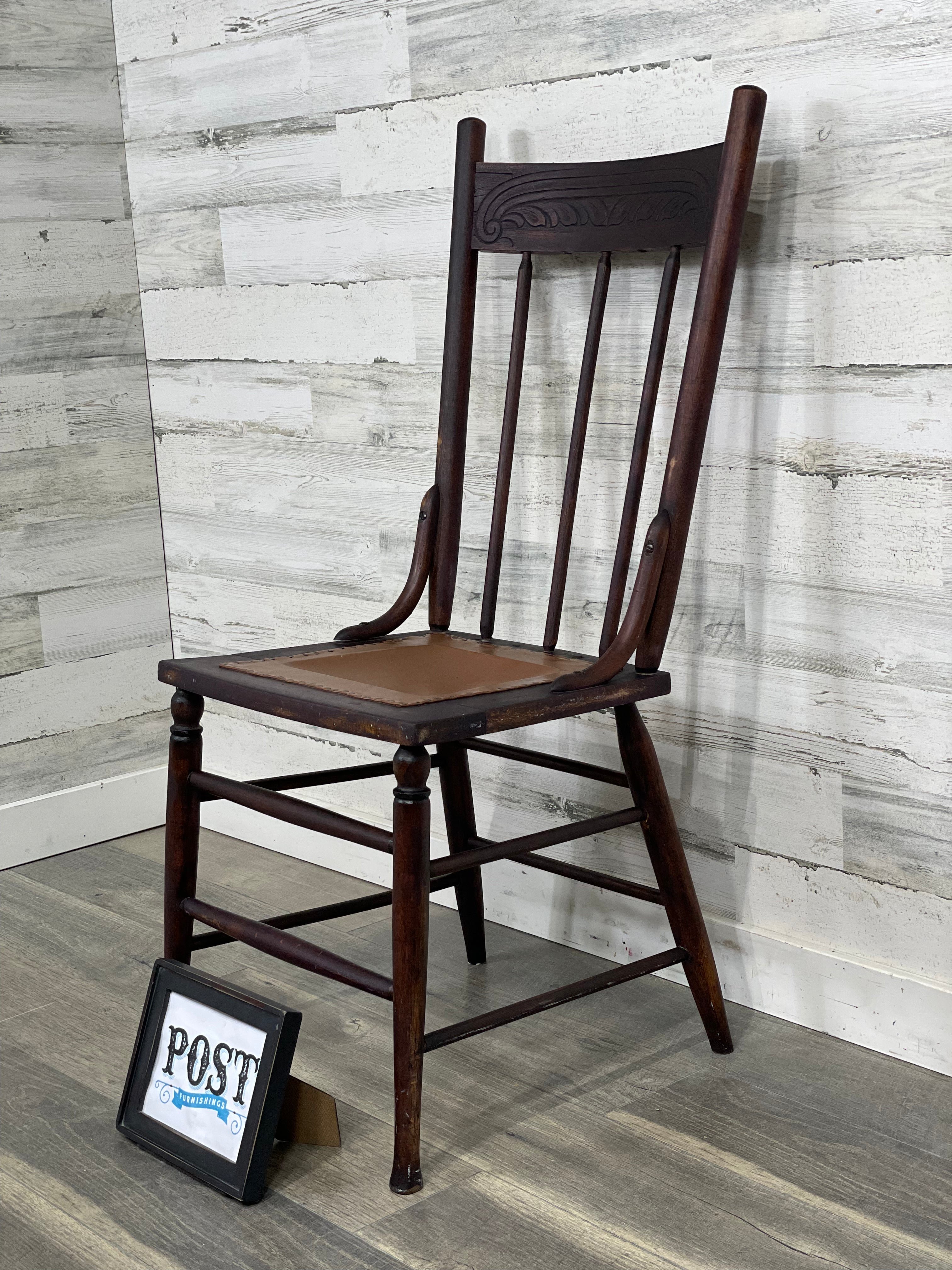 Antique Wood Chair Leather Seat